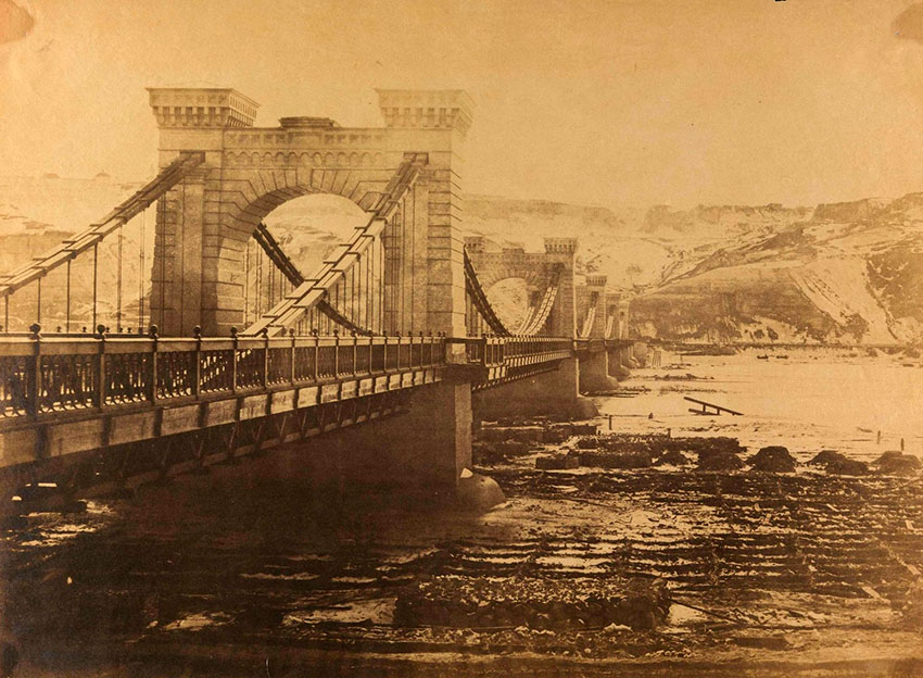 Николаевский цепной мост - процесс строительства 1852 год. Николаевский цепной мост - процесс строительства 1852 год.