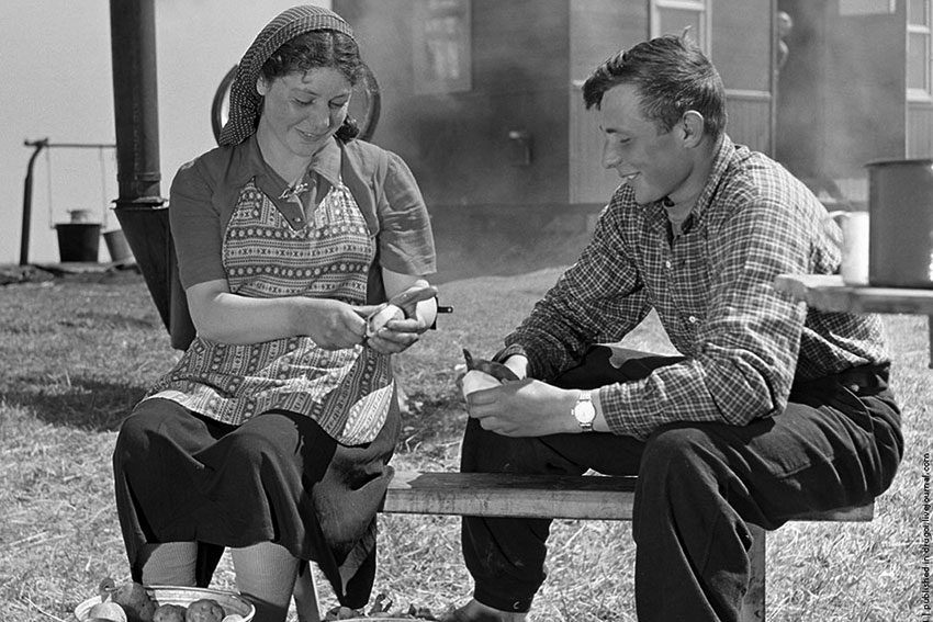 Освоение целины, пᴩиготовление обеда, лето 1955 год.
